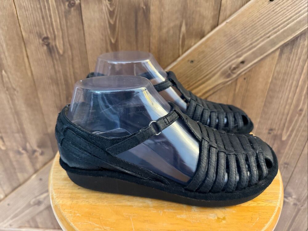 Earth Spirit Women’s Size 6 Black Leather Fisherman Sandals Huarache Closed Toe
